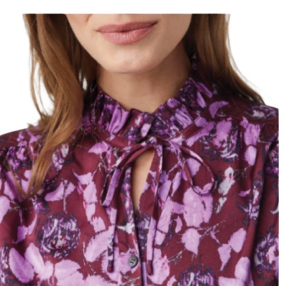 NWT Carlisle Cotswold Ruffled Satin Border Print Blouse - Picture 3 of 4